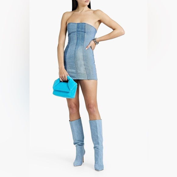 NWT $398 EB Denim Strapless denim mini dress patchwork Taylor swift blue corset - Picture 7 of 13